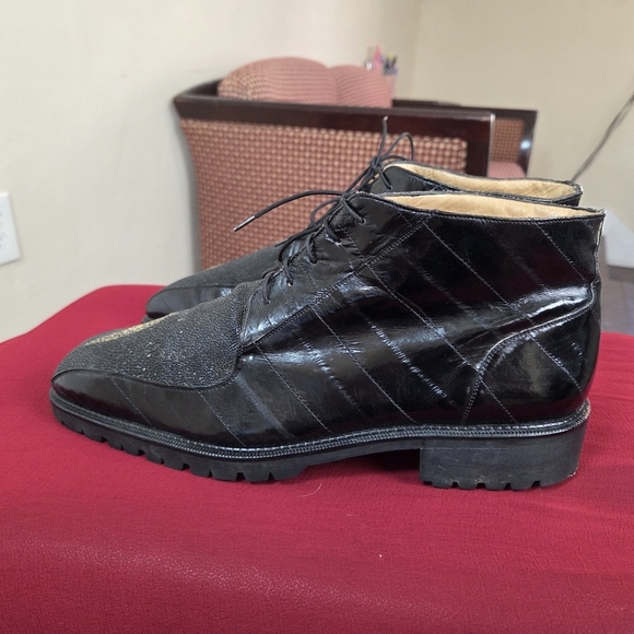 Belvedere Black Stingray & Leather Ankle Boots Men’s Luxury Lace-Up Size 9 D main image 12